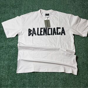 Balenciaga White and Black Logo Tee